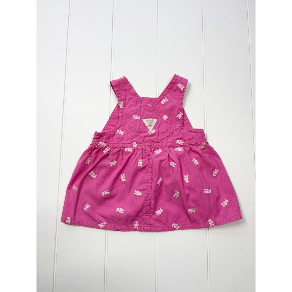 Vintage Oshkosh BGosh Pale Pink Bunny Rabbit Easter Overall Dress, Size 3-6 Mon - Picture 9 of 11